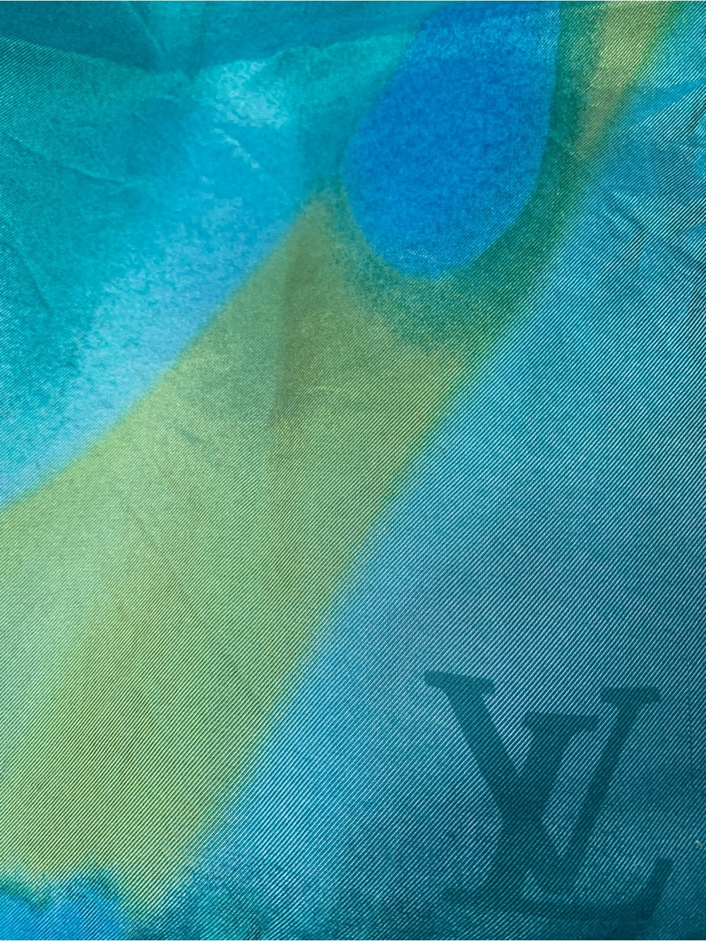 Pre Owned Vintage Louis Vuitton Silk Scarf in Blue and Green Gradient